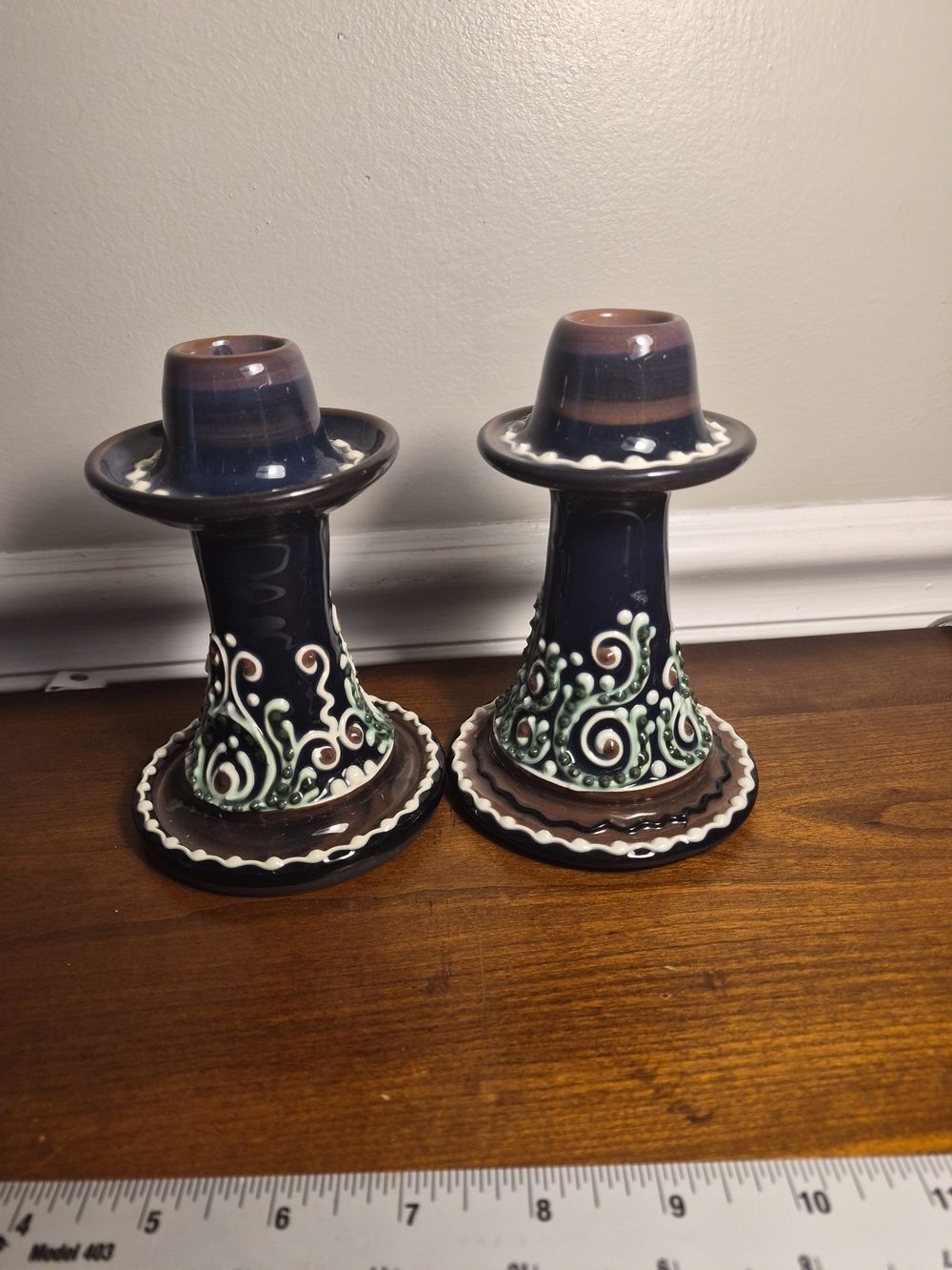 Handmade Ceramic Blue and Purple Candle Holders BY Nanna Bledea,Romania